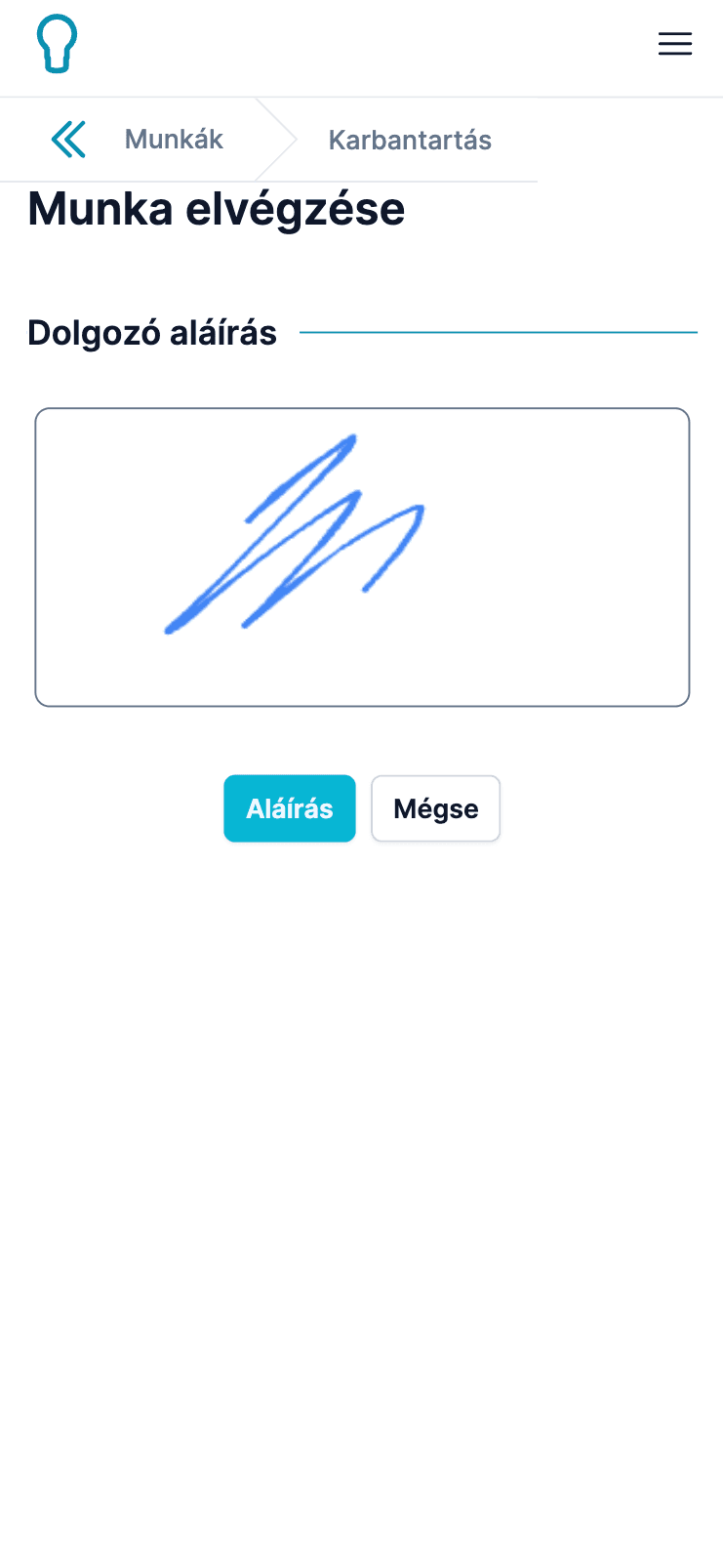 Mobile app showing digital signature